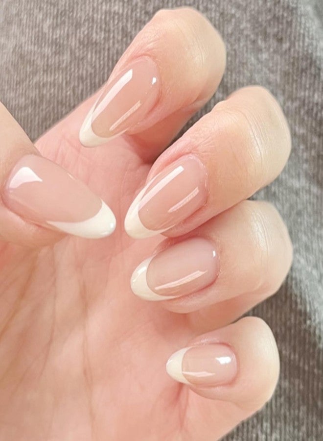 YoYoee 24Pes Short Nude Press on Nails - French Fake Nails Almond False Nails Glossy Full Cover Nails Tips for Women - Image 1